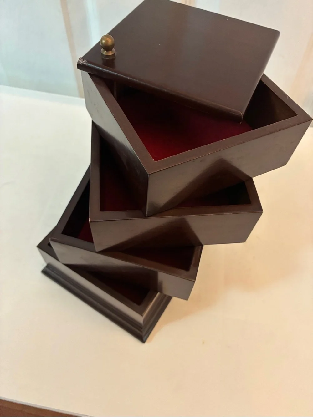 Vintage 1996 Bombay Co 4 Tier Swivel Mahogany Wood Jewelry Desk Organizer Box